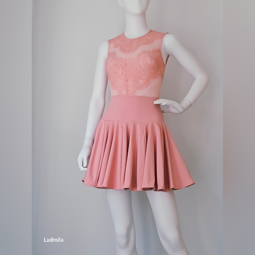 BEBE‎ Women's Size 2 Coral Fit And Flare Lace Trim Sleeveless Mini Dress